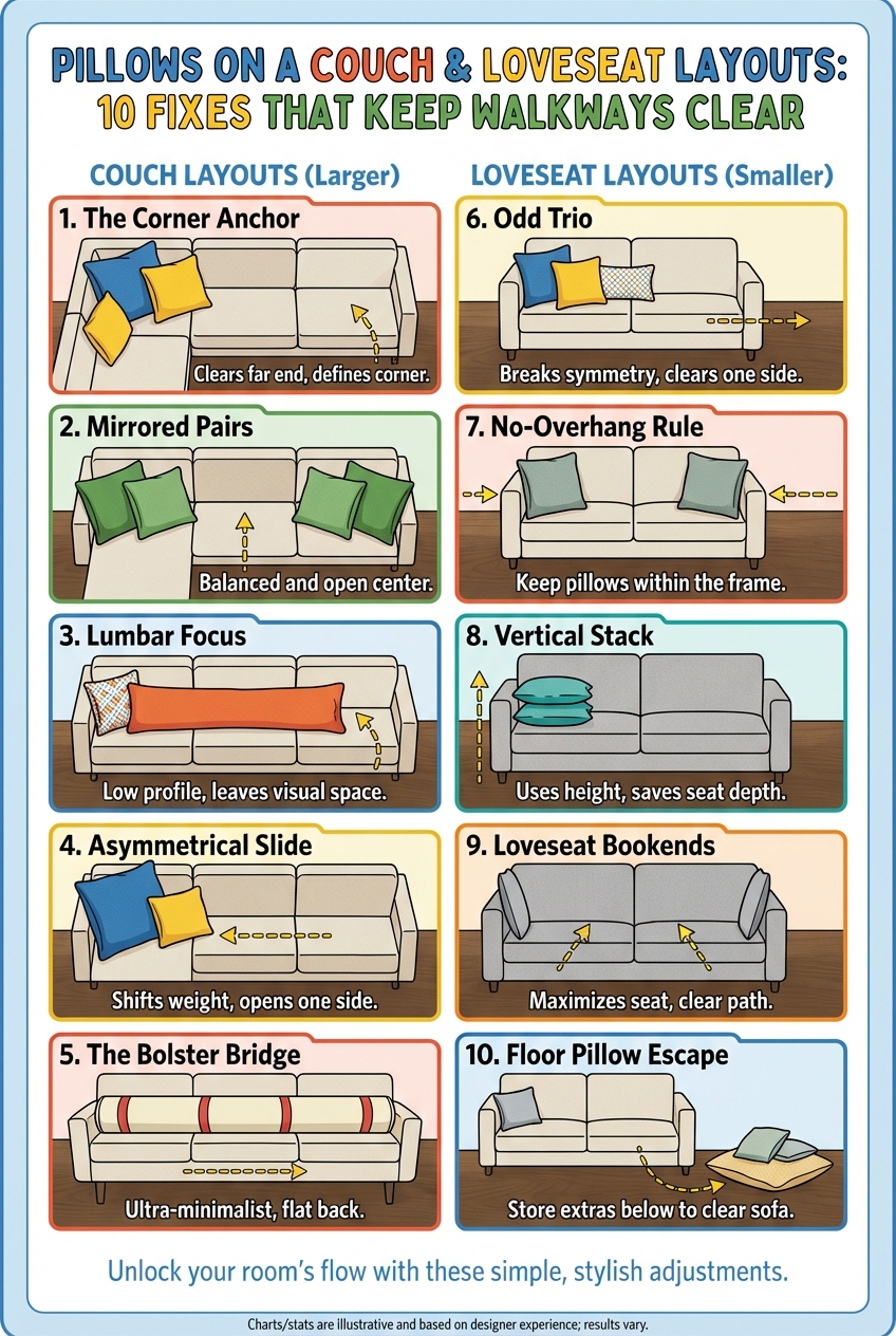 Pillows on a Couch and Loveseat Layouts: 10 Fixes That Keep Walkways Clear - photo 4