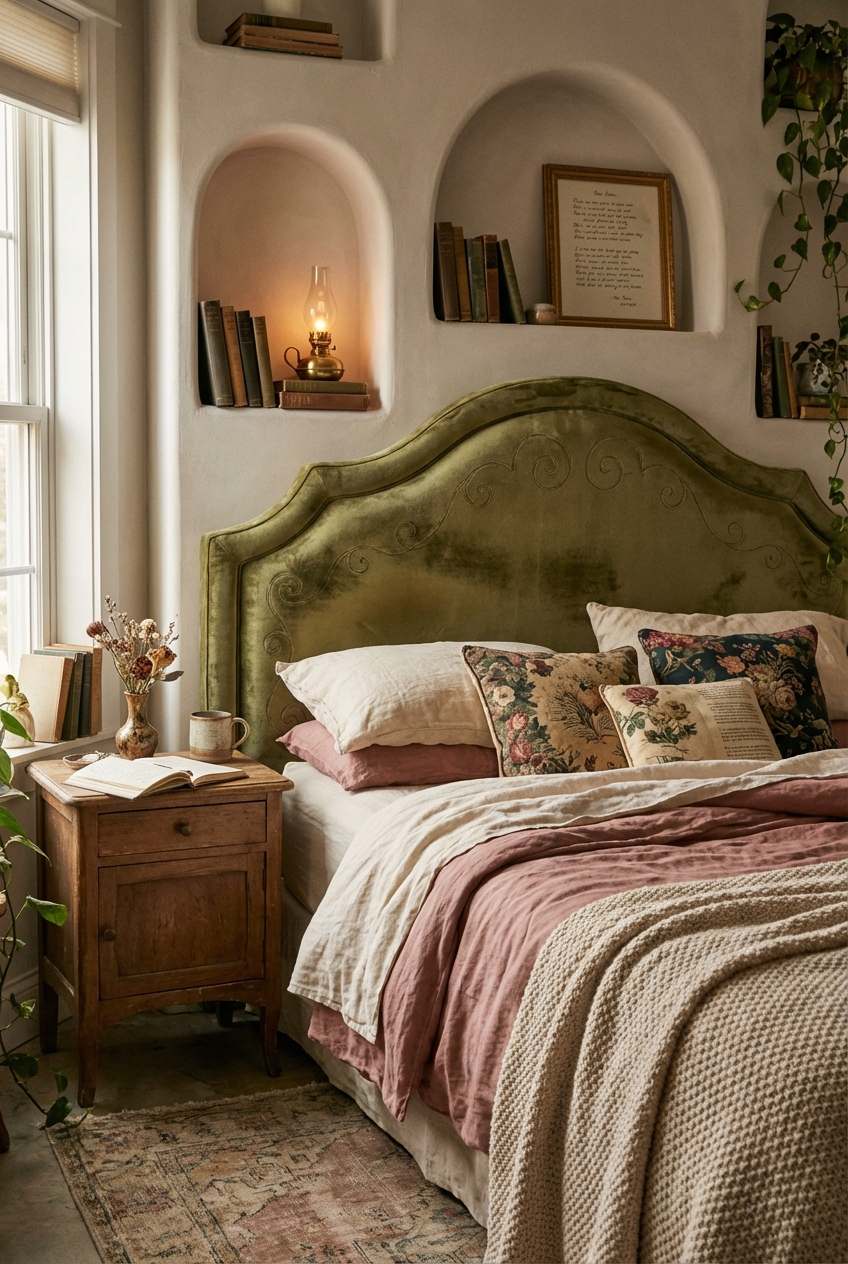 Poetcore Headboard Ideas: Curved Shapes and Vintage Charm