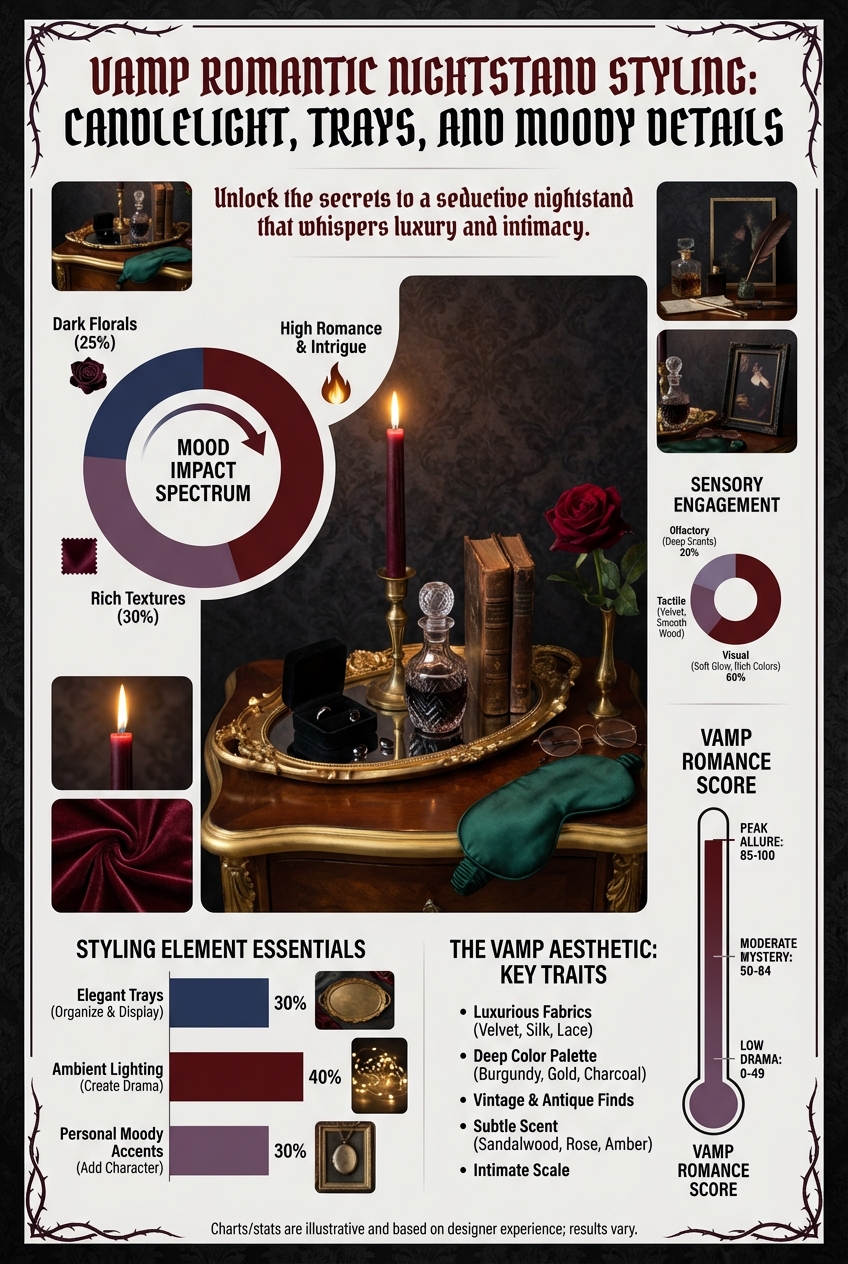 Vamp Romantic Nightstand Styling: Candlelight, trays, and moody details - photo 3