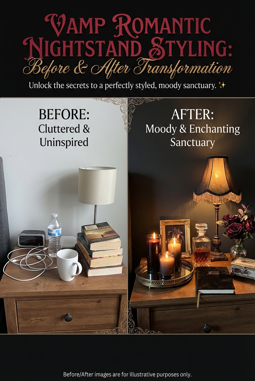 Vamp Romantic Nightstand Styling: Candlelight, trays, and moody details - photo 5