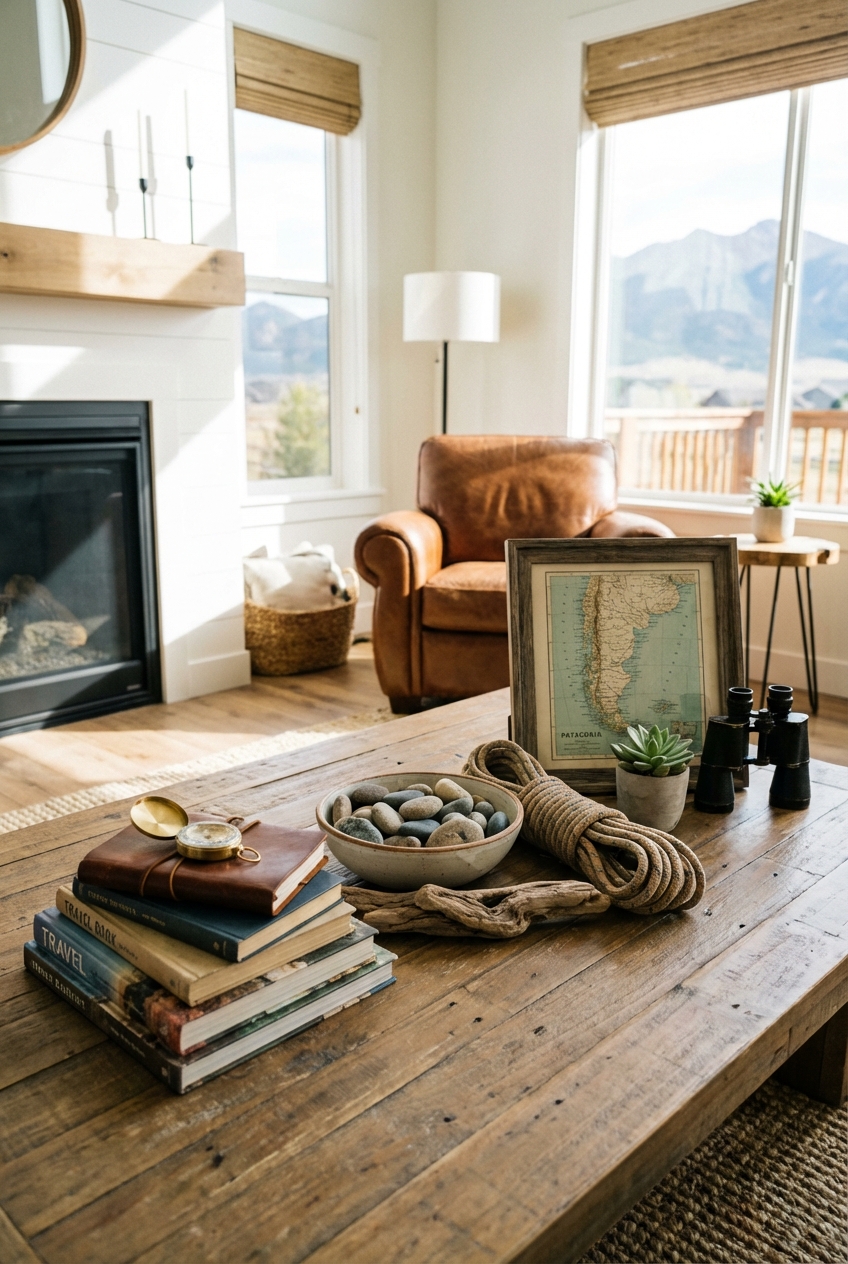 How to Style a Coffee Table with Adventure Decor (Rule of 3)