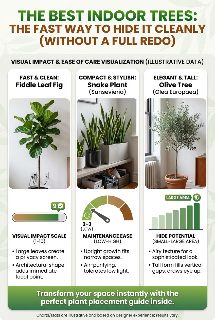 The Best Indoor Trees: the Fast Way to Hide It Cleanly (without a Full Redo) - photo 3