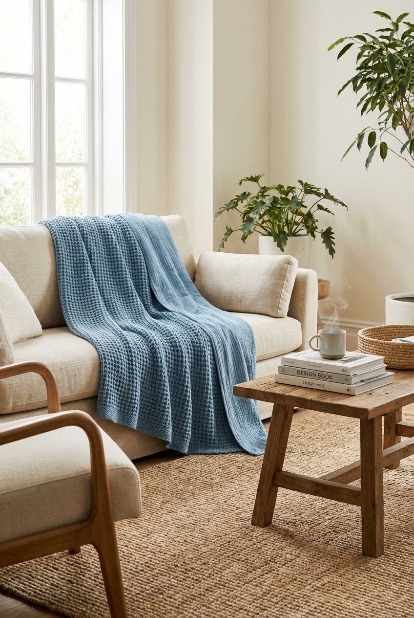 Cool Blue Throw Blanket Styling: Cozy Texture, Clean Palette