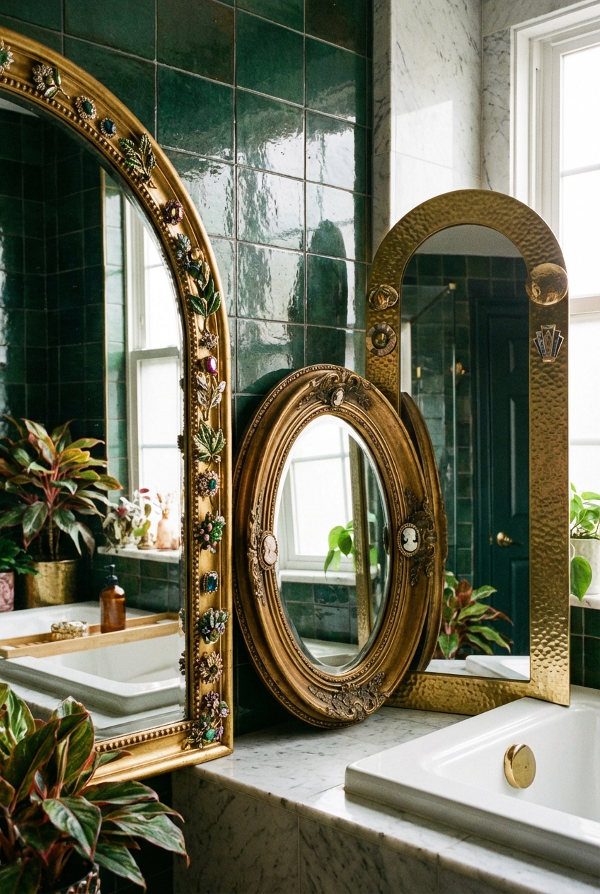 Brooched Mirror Ideas for Bathrooms: Gilded, Arched, and Vintage-Inspired