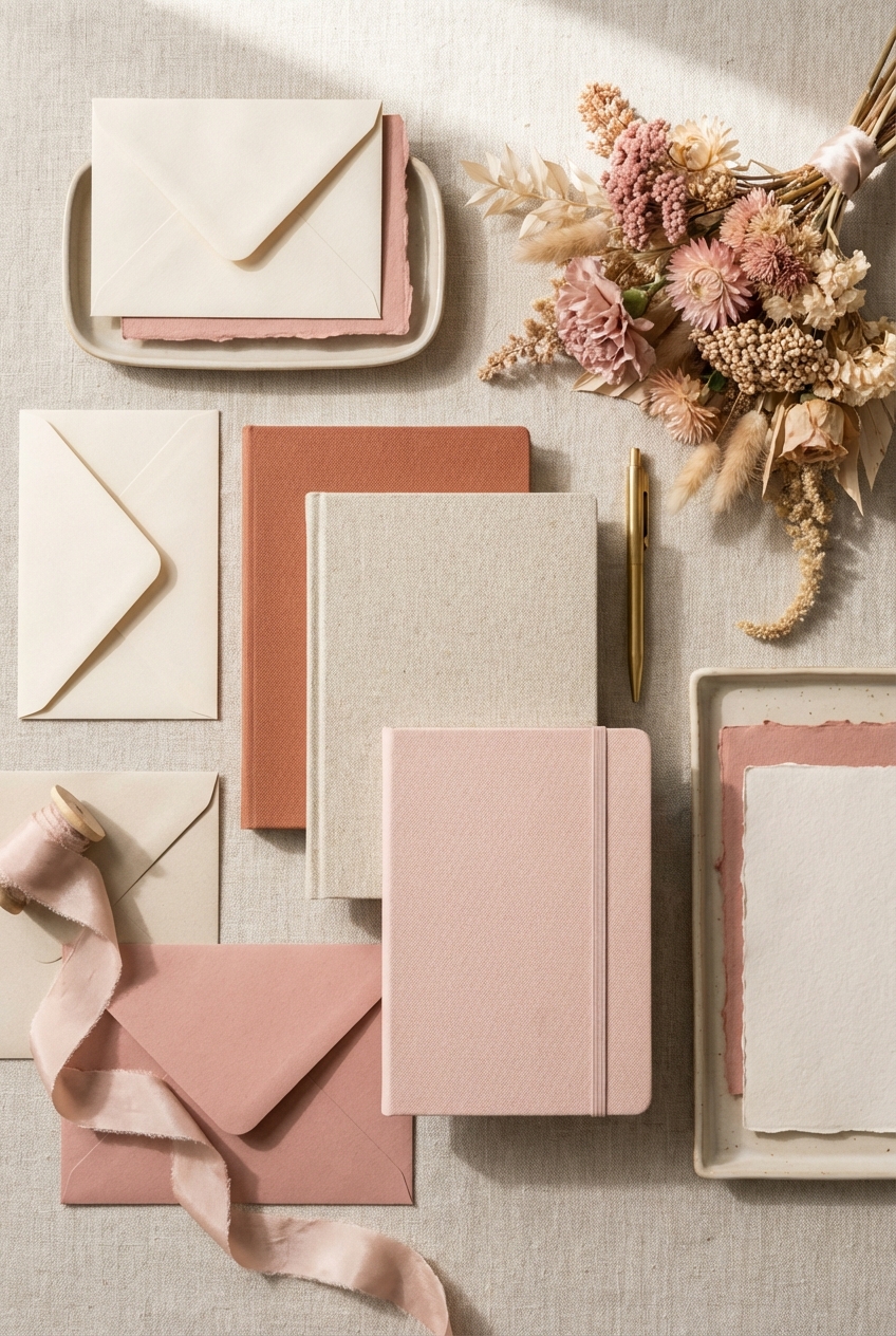 Warm Neutrals + Soft Pink: A Classic Stationery-Core Palette