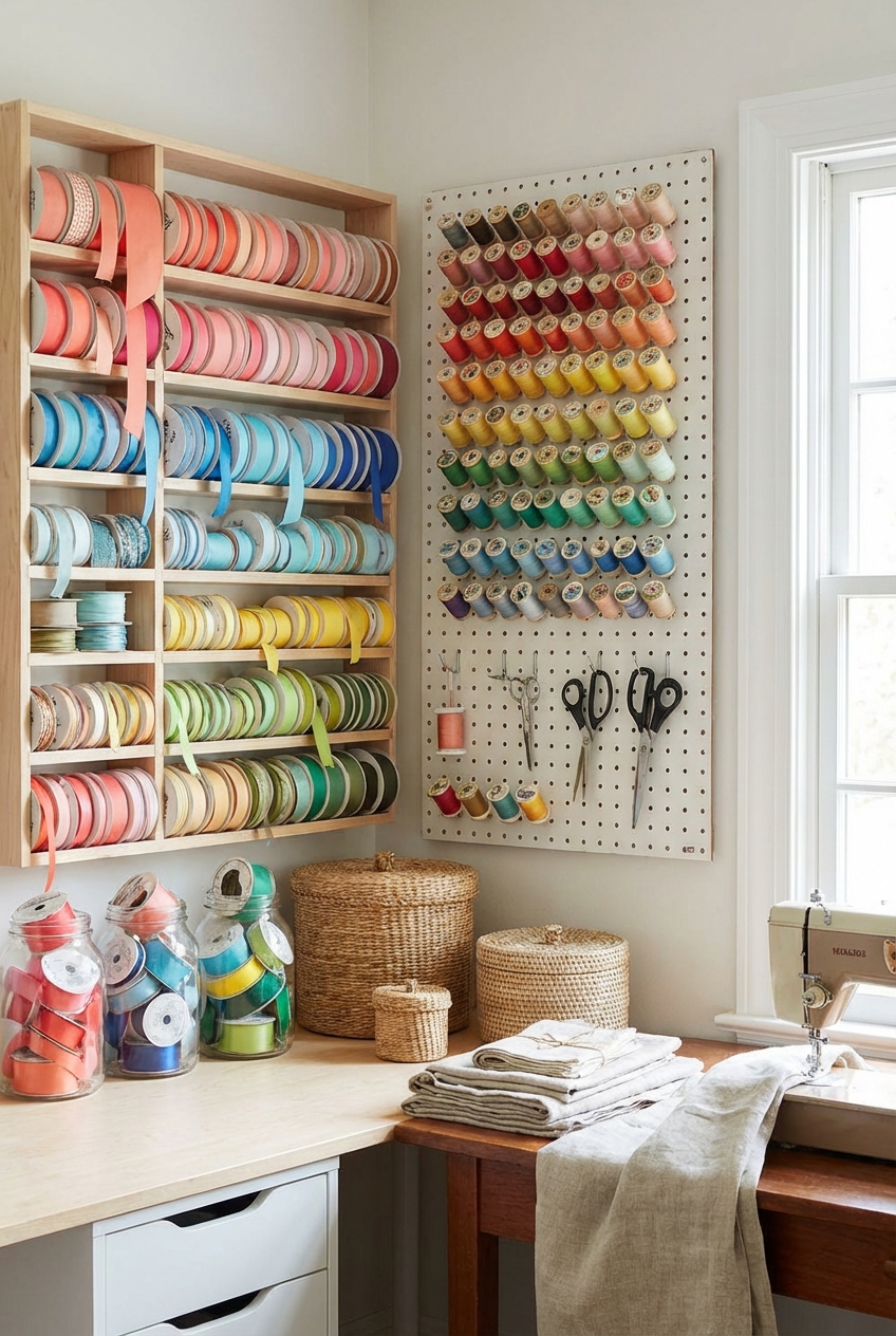 Ribbon and Thread Storage Ideas for a Pretty Craft Corner