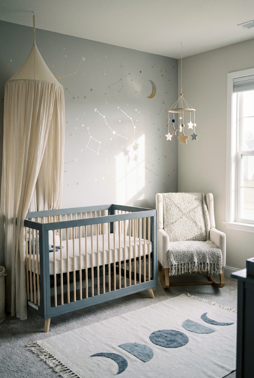 Gender-Neutral Celestial Nursery Decor: Calm Colors + Subtle Stars